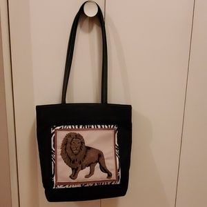 Bruno Black Fabric Purse with Lion Print Pocket